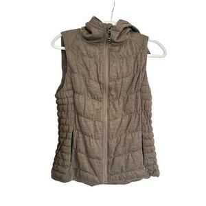Be by Blanc Noir Taupe Quilted Zip Hood Puffer Vest Jacket Size M Cloth Fabric
